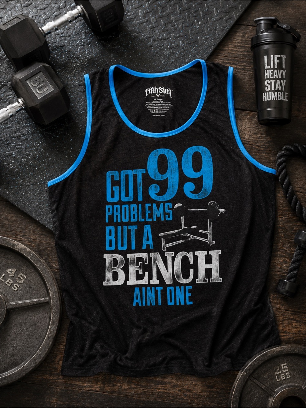 Fifth Sun 99 Problems Bench Tank Top Black Blue Gym Workout Shirt 2XL